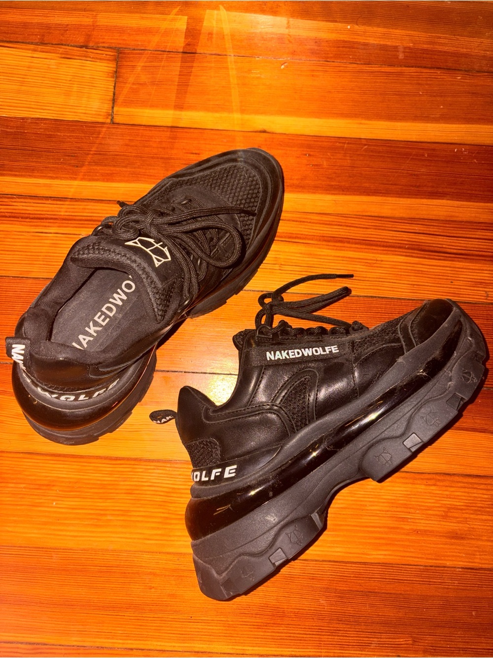 Naked Wolfe Black Chunky Platform Sneakers